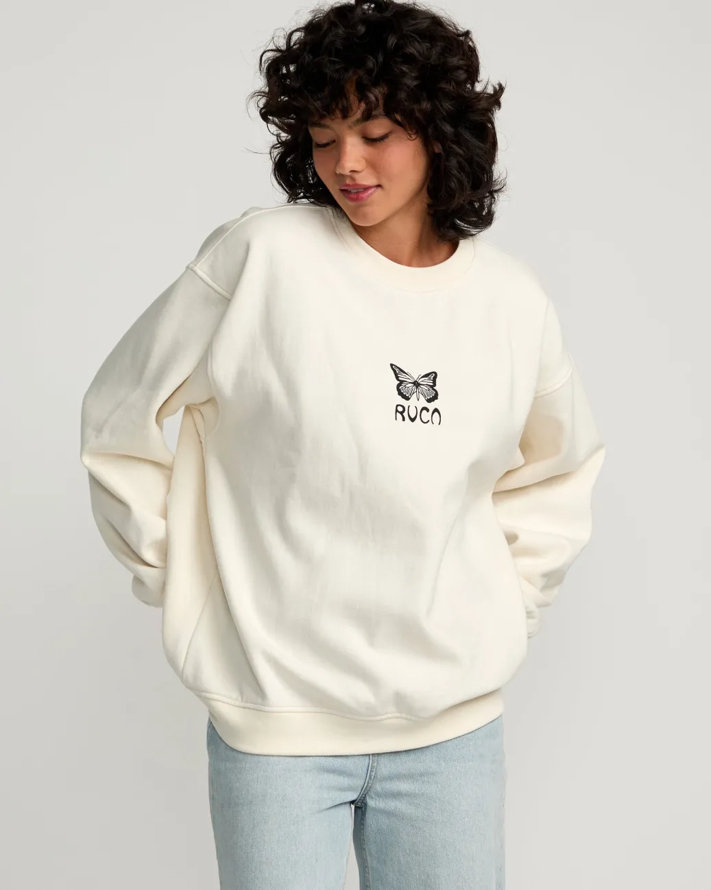 Women RVCA Hoodies / Fleece>BUTTERFLY BAGGIE CREW SWEATSHIRT