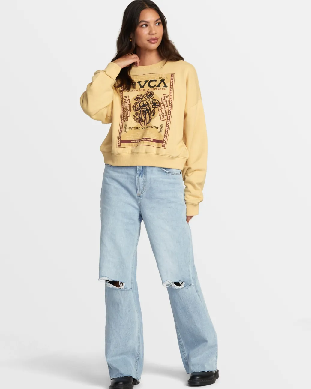 Women RVCA Hoodies / Fleece>COURT CREWNECK SWEATSHIRT