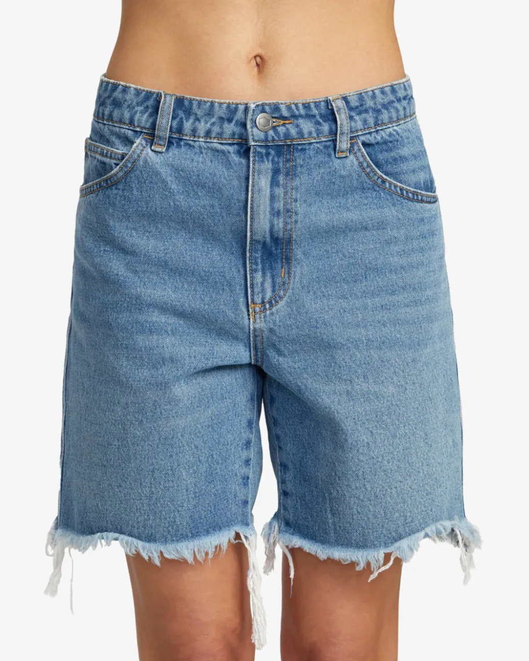 Women RVCA Denim>CRAWFORD LONG SHORT DENIM SHORTS