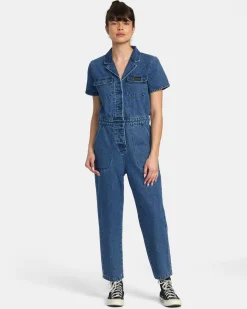 Women RVCA Denim|Dresses / Rompers>DAYSHIFT DENIM JUMPSUIT