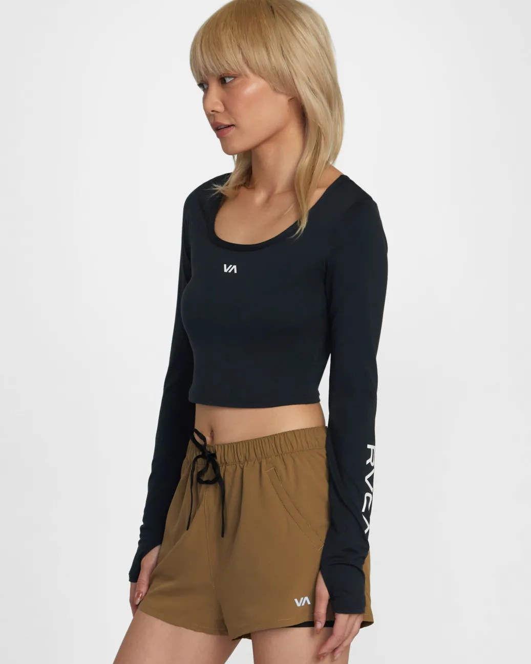 Women RVCA Workout Tops|Tops>ESSENTIAL LONG SLEEVE CROPPED TEE
