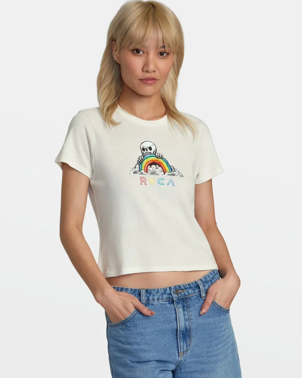 Women RVCA Tees / Tanks>RAINBOW SKULL TEE