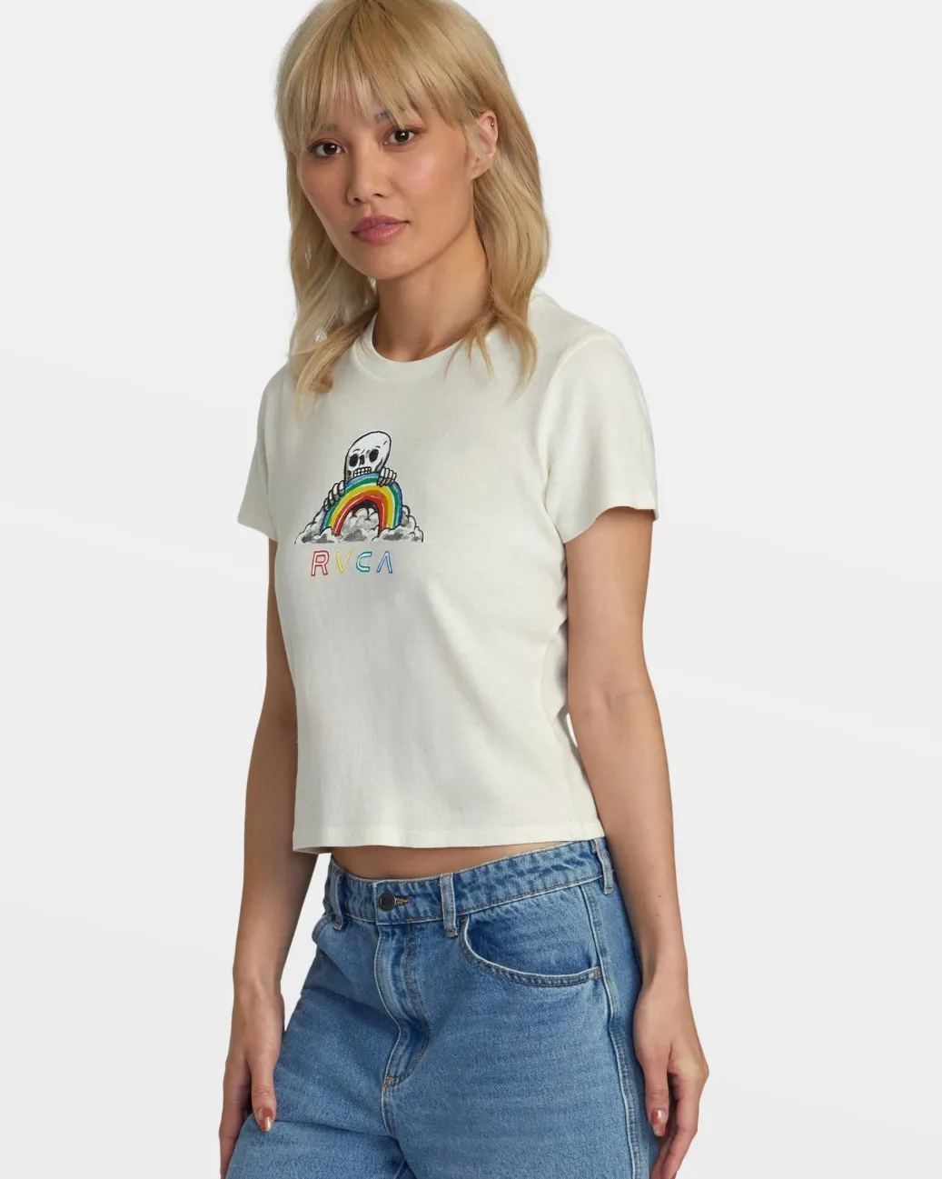 Women RVCA Tees / Tanks>RAINBOW SKULL TEE