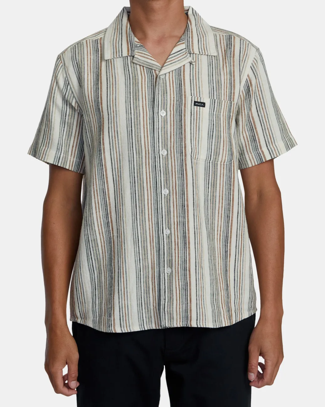 RVCA Shirts / Flannels>SATELLITE STRIPE SHORT SLEEVE SHIRT