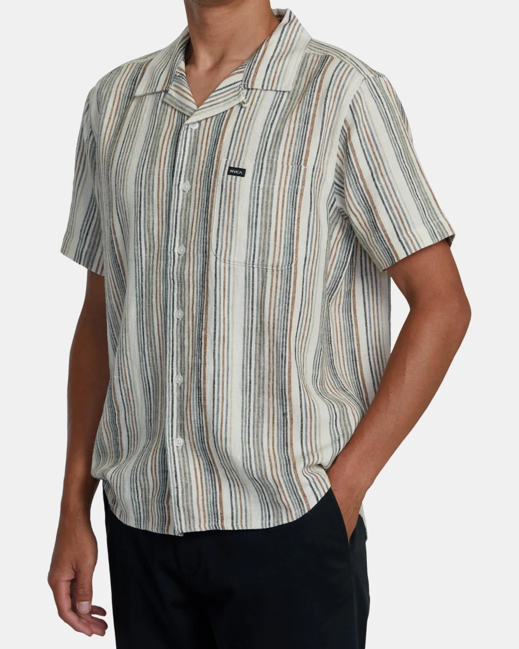 RVCA Shirts / Flannels>SATELLITE STRIPE SHORT SLEEVE SHIRT