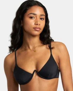 Women RVCA Bikini Tops|Bikini Tops>SOLID INVERTED V-WIRE BRA BIKINI TOP