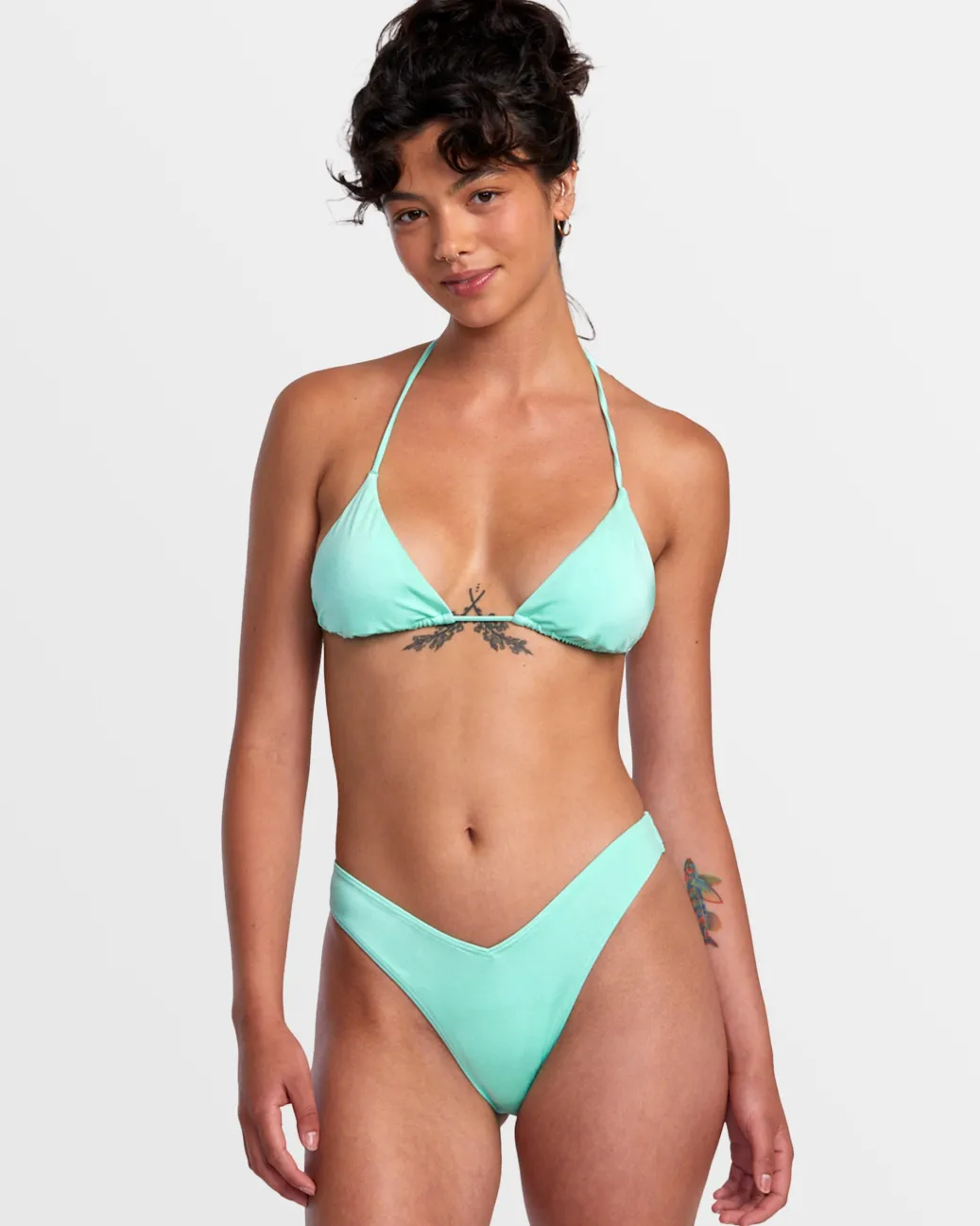 Women RVCA Bikini Bottoms|Bikini Bottoms>SOLID SHIMMER V-FRONT FRENCH BIKINI BOTTOMS