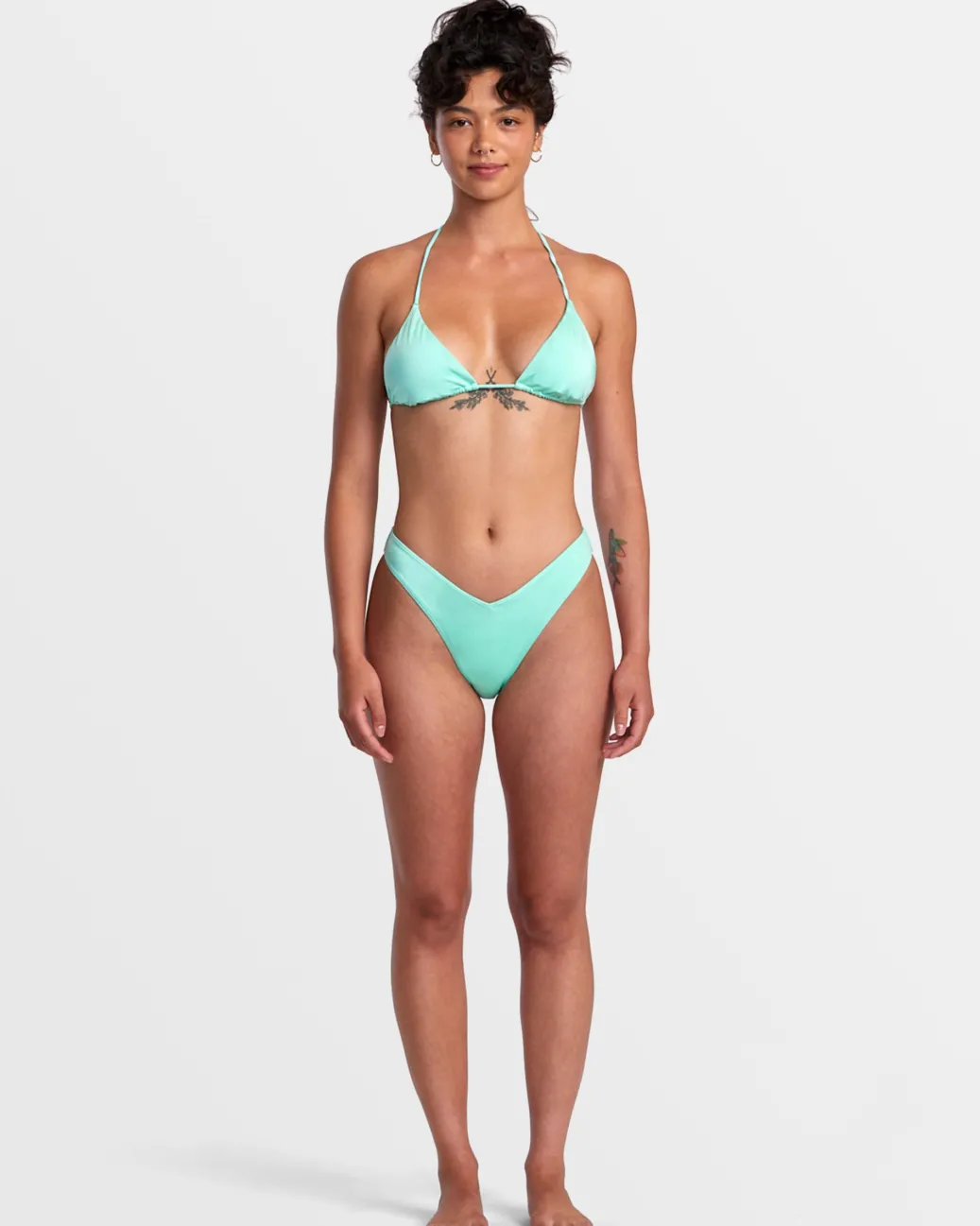 Women RVCA Bikini Bottoms|Bikini Bottoms>SOLID SHIMMER V-FRONT FRENCH BIKINI BOTTOMS