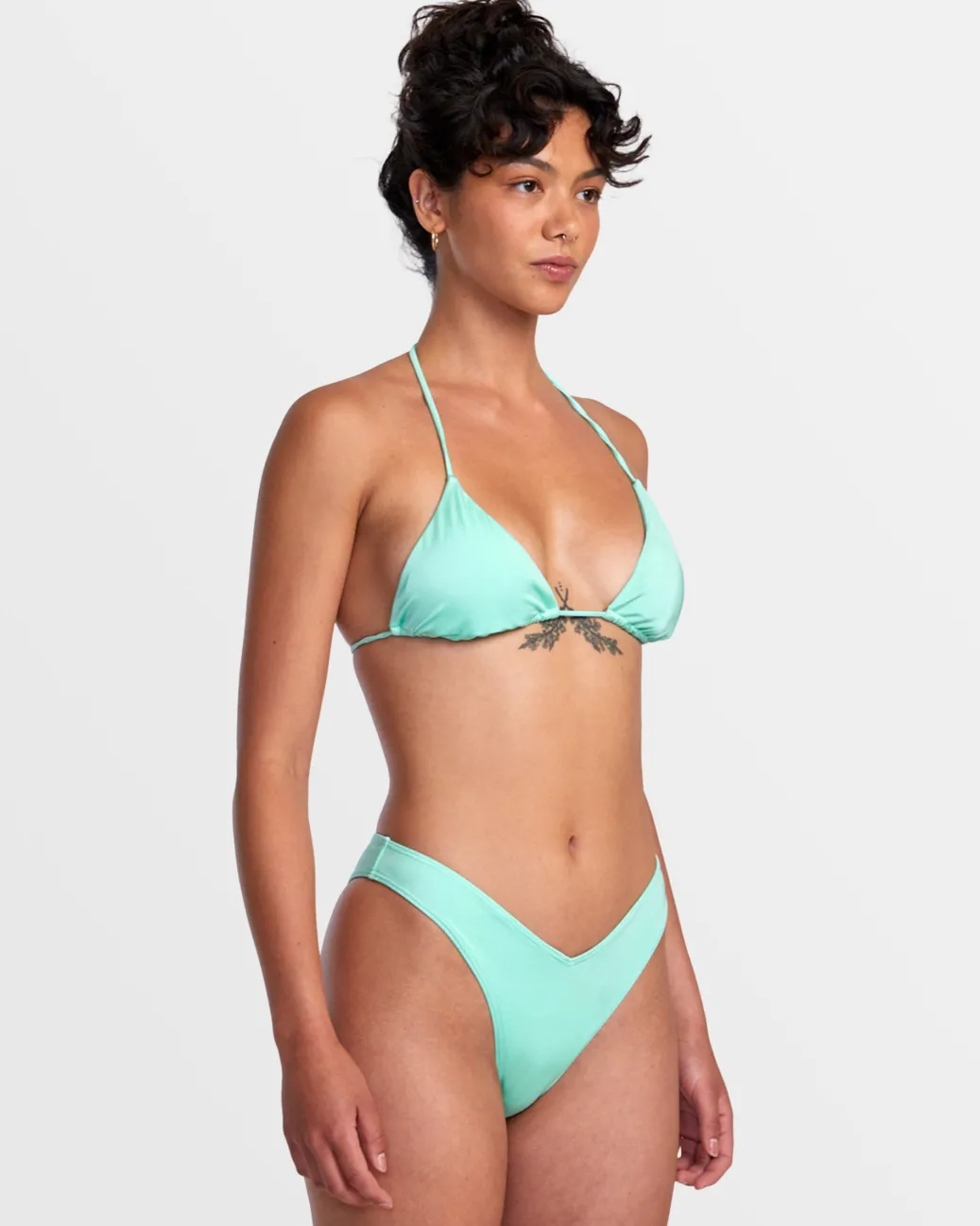 Women RVCA Bikini Bottoms|Bikini Bottoms>SOLID SHIMMER V-FRONT FRENCH BIKINI BOTTOMS